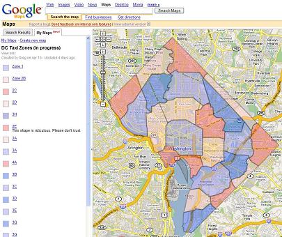 Google My Maps Mashup: DC Taxi Zones